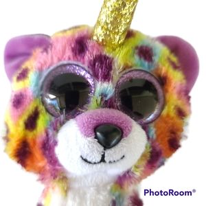 TY BEANIE BOOS GISELLE 9" RAINBOW UNICORN LEOPARD CAT PLUSH STUFFED ANIMAL